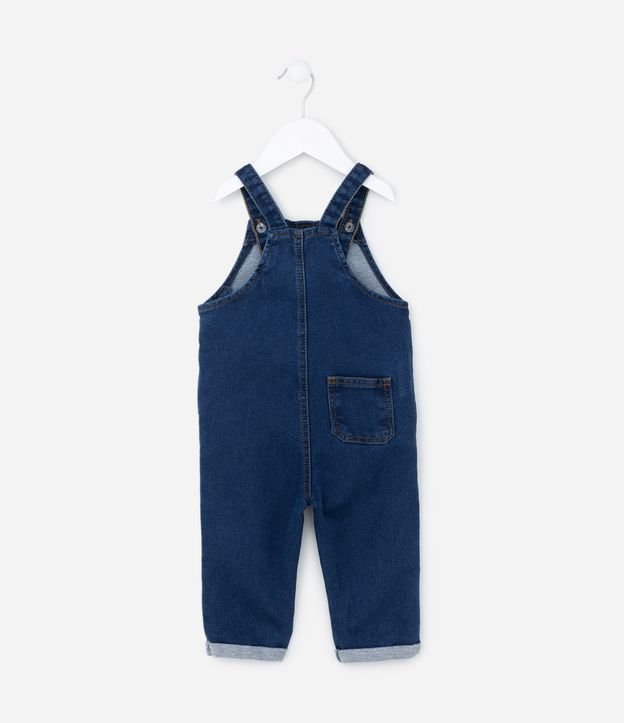 Jardineira Infantil em Jeans com Barra Dobrada - Tam  0 a 18 meses Azul 2