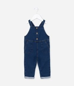 Jardineira Infantil em Jeans com Barra Dobrada - Tam  0 a 18 meses