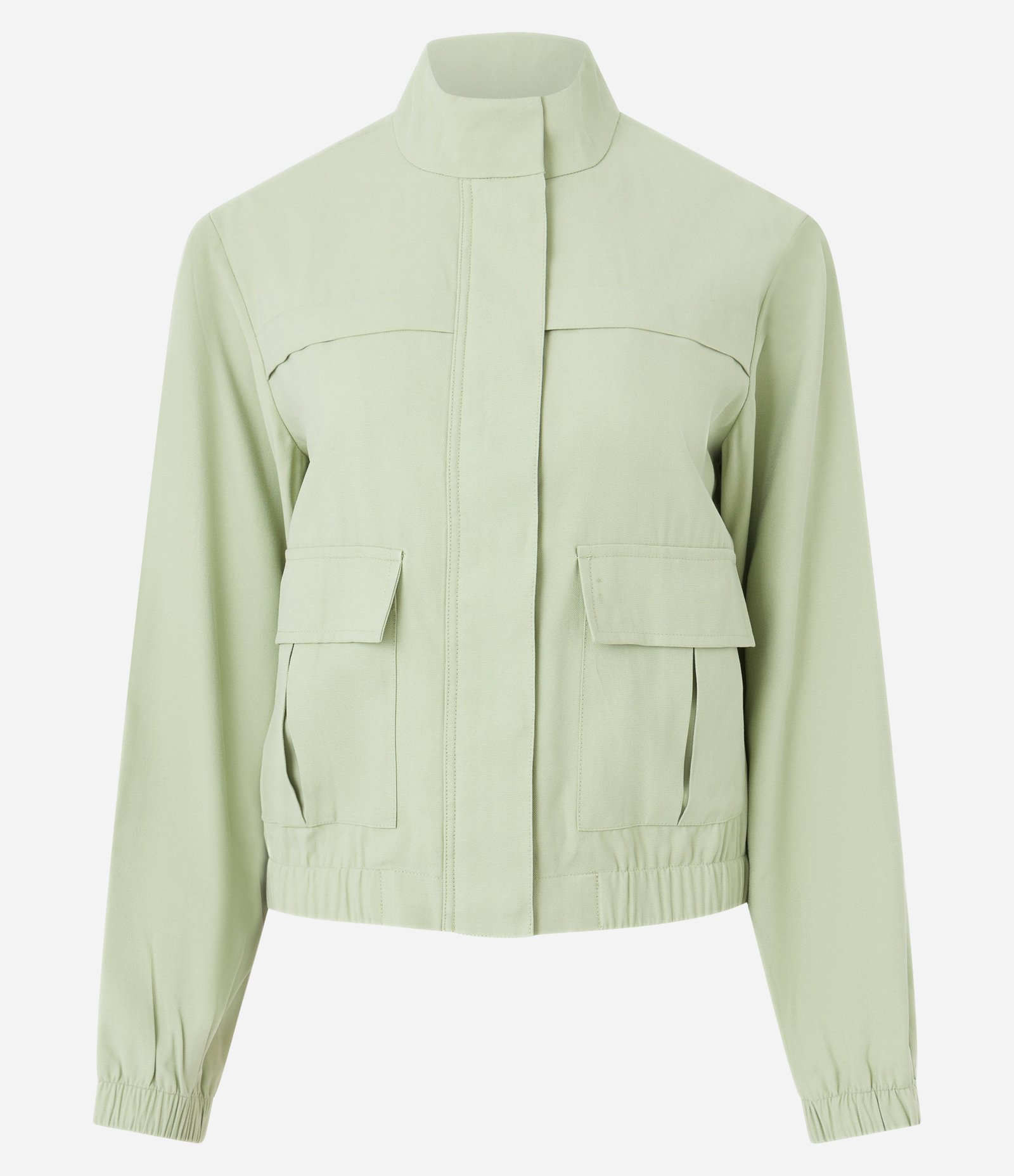 Jaqueta Bomber em Viscose com Bolsos Lapela e Pespontos Contrastantes Verde Claro 8