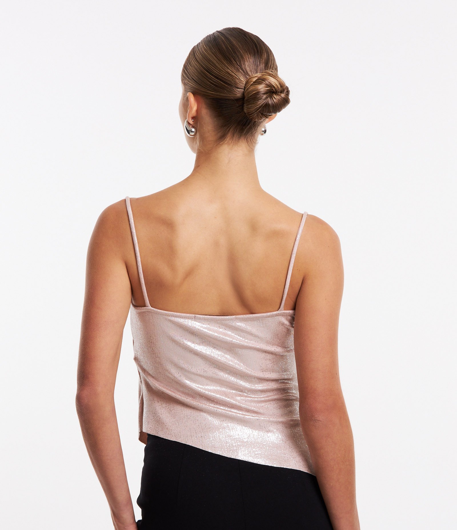 Blusa em Meia Malha Metalizada com Decote Transpassado Rosa 3