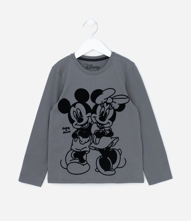 Camiseta Infantil com Estampa do Mickey e Minnie - Tam 3 a 10 anos Cinza 1