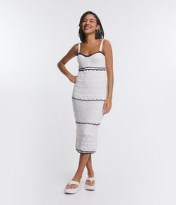 Vestido New Midi em Tricô com Alcinha e Estampa Listras