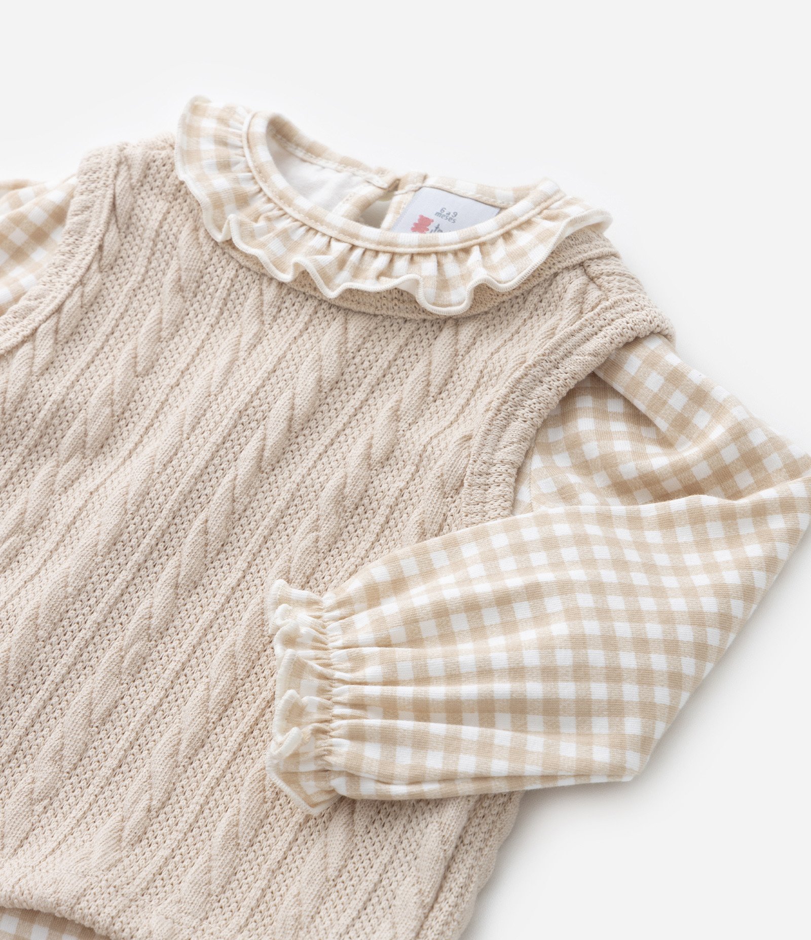 Body Infantil Texturizado com Estampa Xadrez Acompanha Colete - Tam 0 a 18 meses Bege 9