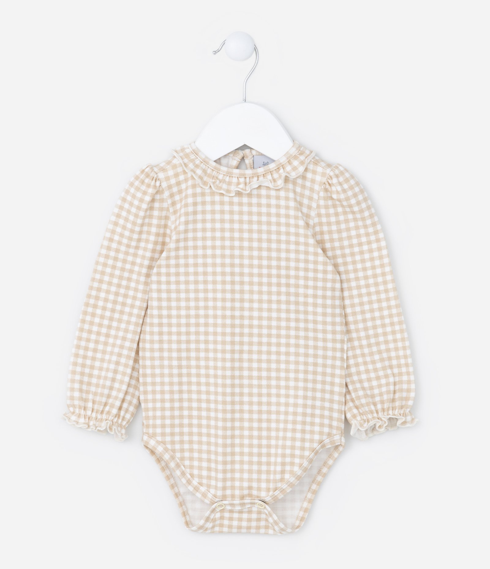 Body Infantil Texturizado com Estampa Xadrez Acompanha Colete - Tam 0 a 18 meses Bege 2