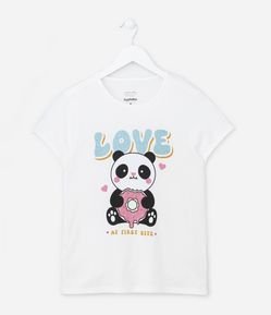 Camiseta Infantil com Estampa Pandinha e Donuts - Tam 5 a 14 Anos