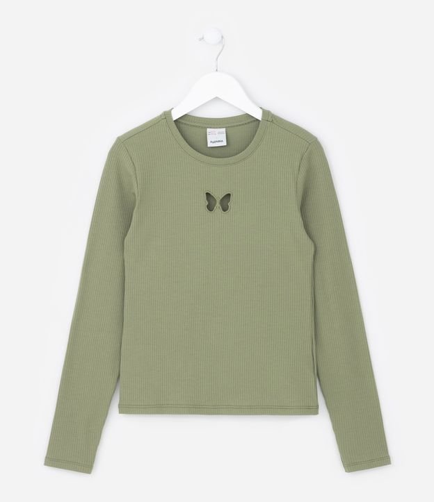 Blusa Infantil Canelada com Recorte Vazado - Tam 5 A 14 Anos