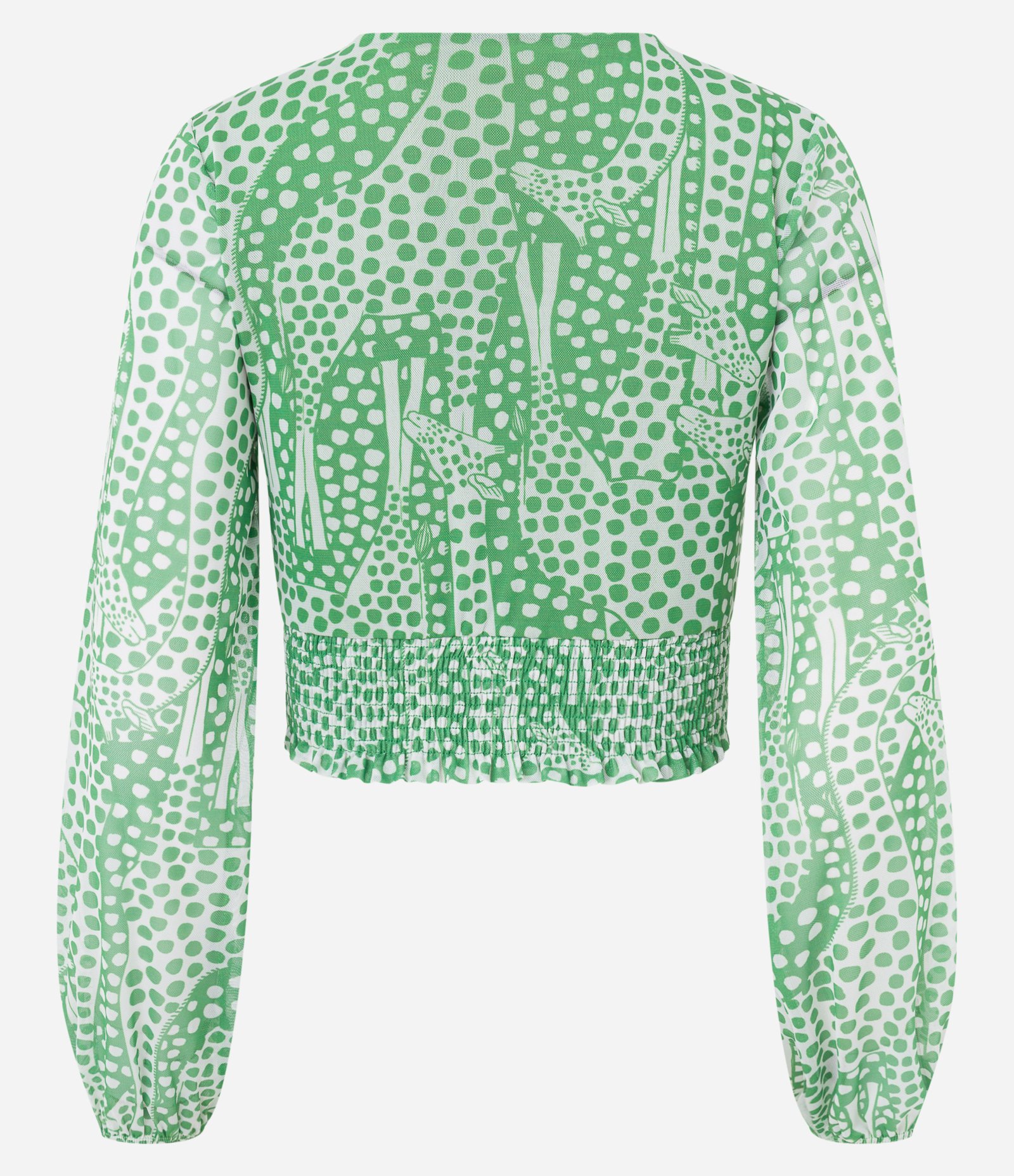 Blusa Cropped em Tule com Estampa de Girafas Pintadas Verde 6