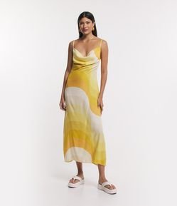 Vestido Longo de Alça em Viscose com Ondas Estampadas