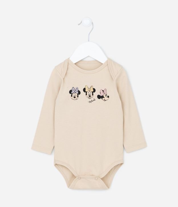 Body Infantil em Meia Malha com Estampa Minnie com Glitter - Tam RN a 18 meses