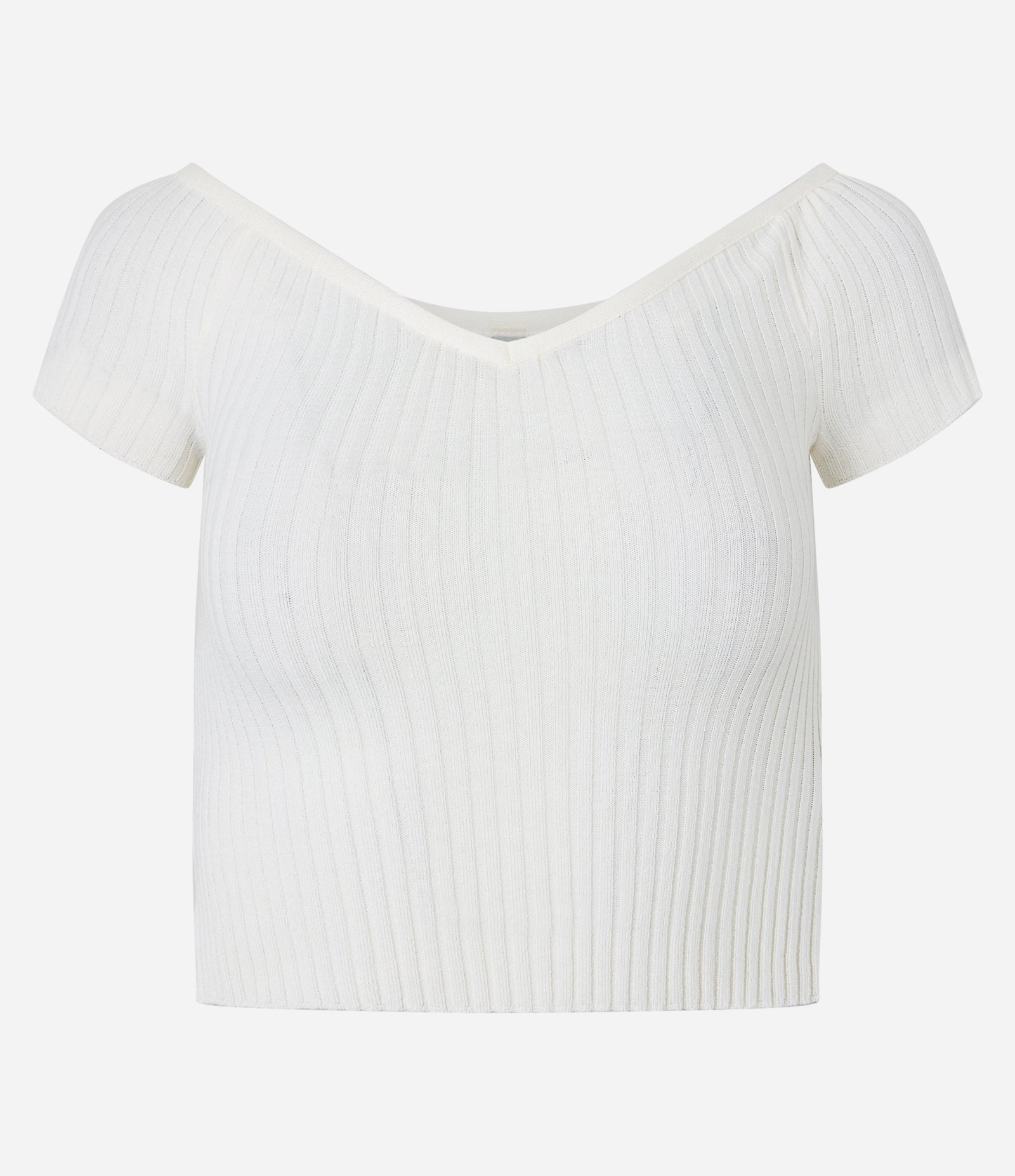 Blusa Manga Curta em Tricô com Decote Ombro a Ombro Branco Neve 5