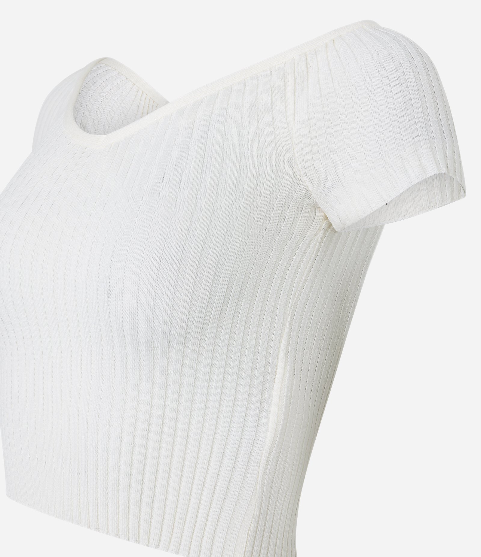 Blusa Manga Curta em Tricô com Decote Ombro a Ombro Branco Neve 6