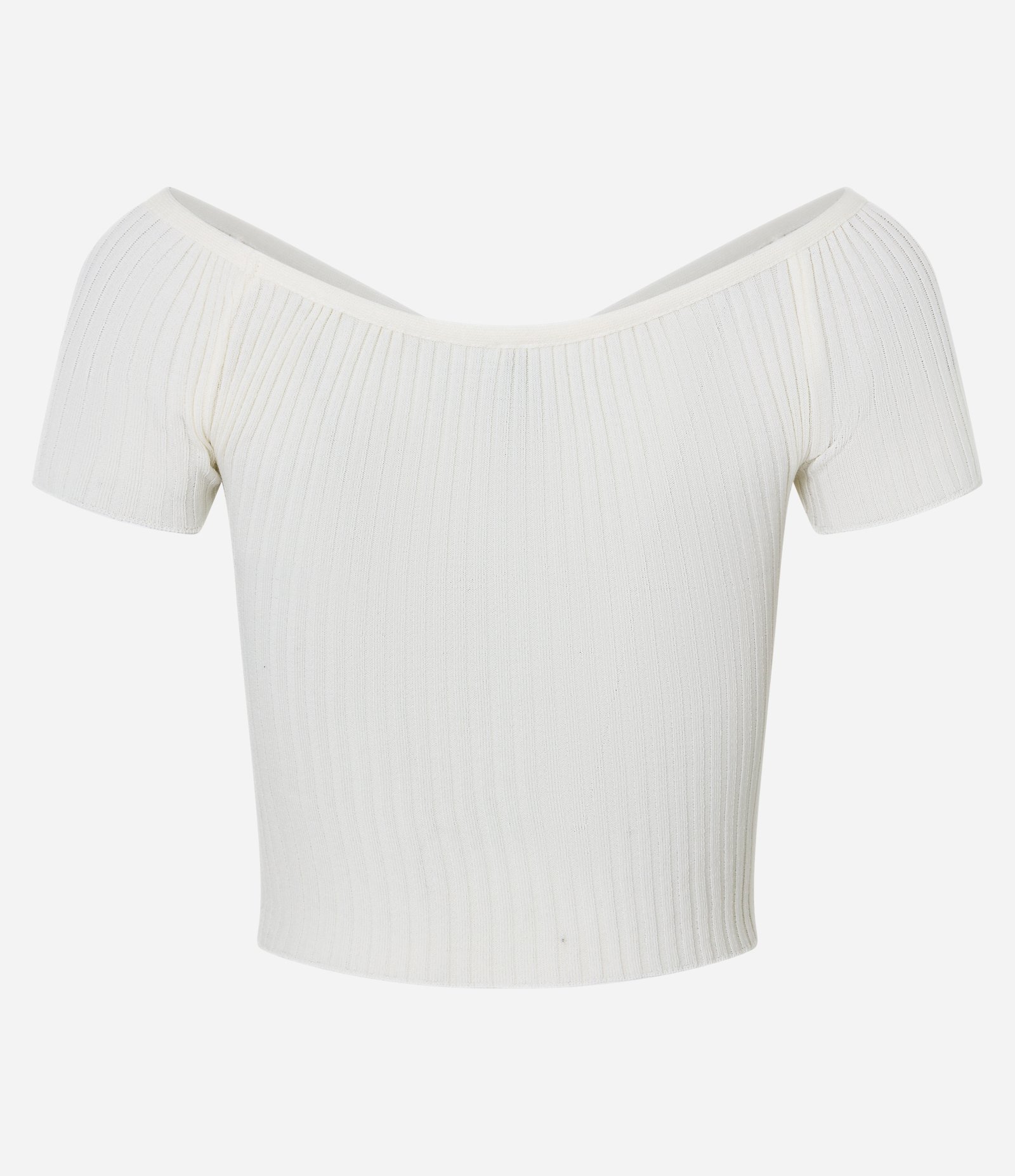 Blusa Manga Curta em Tricô com Decote Ombro a Ombro Branco Neve 7