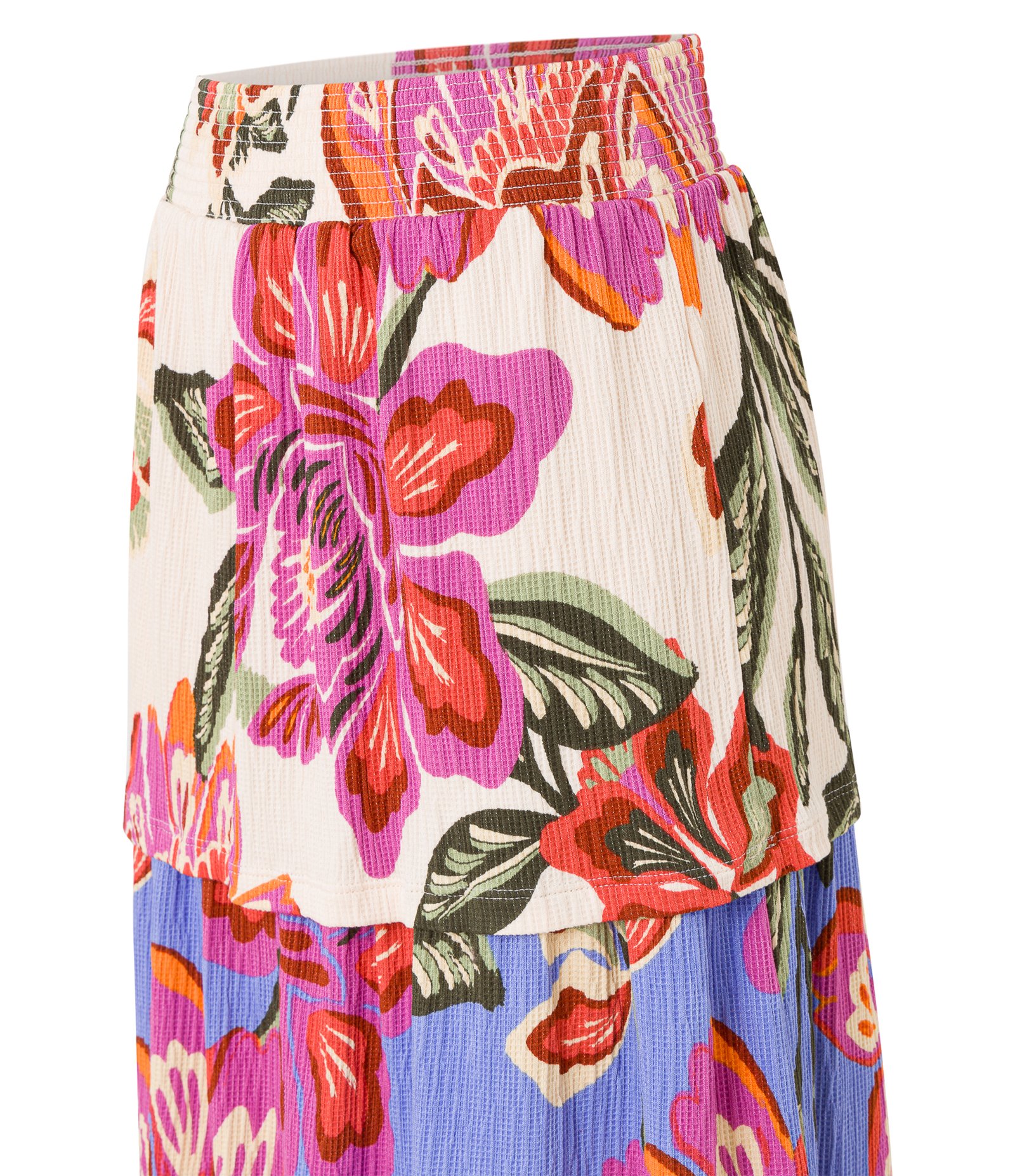 Saia Midi Texturizada com Babados e Mix de Estampa Floral Bege 6