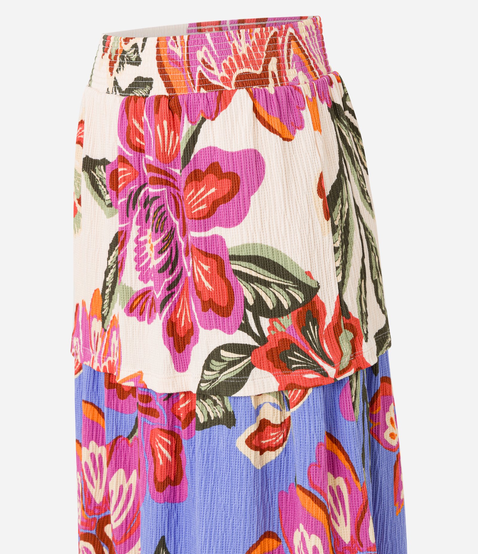 Saia Midi Texturizada com Babados e Mix de Estampa Floral Bege 7