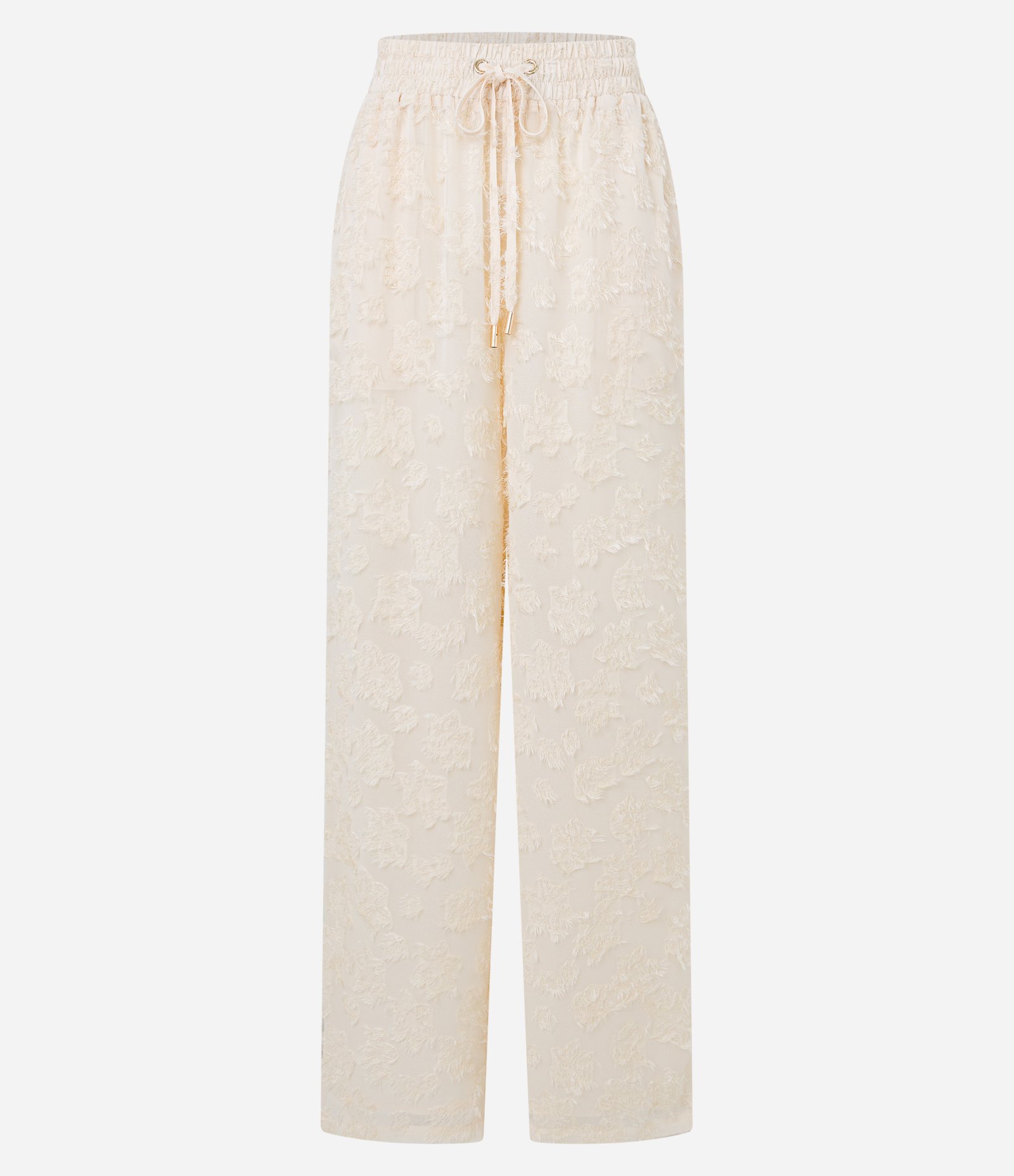 Calça Reta em Chiffon com Amarração no Cós e Texturas Off White 2
