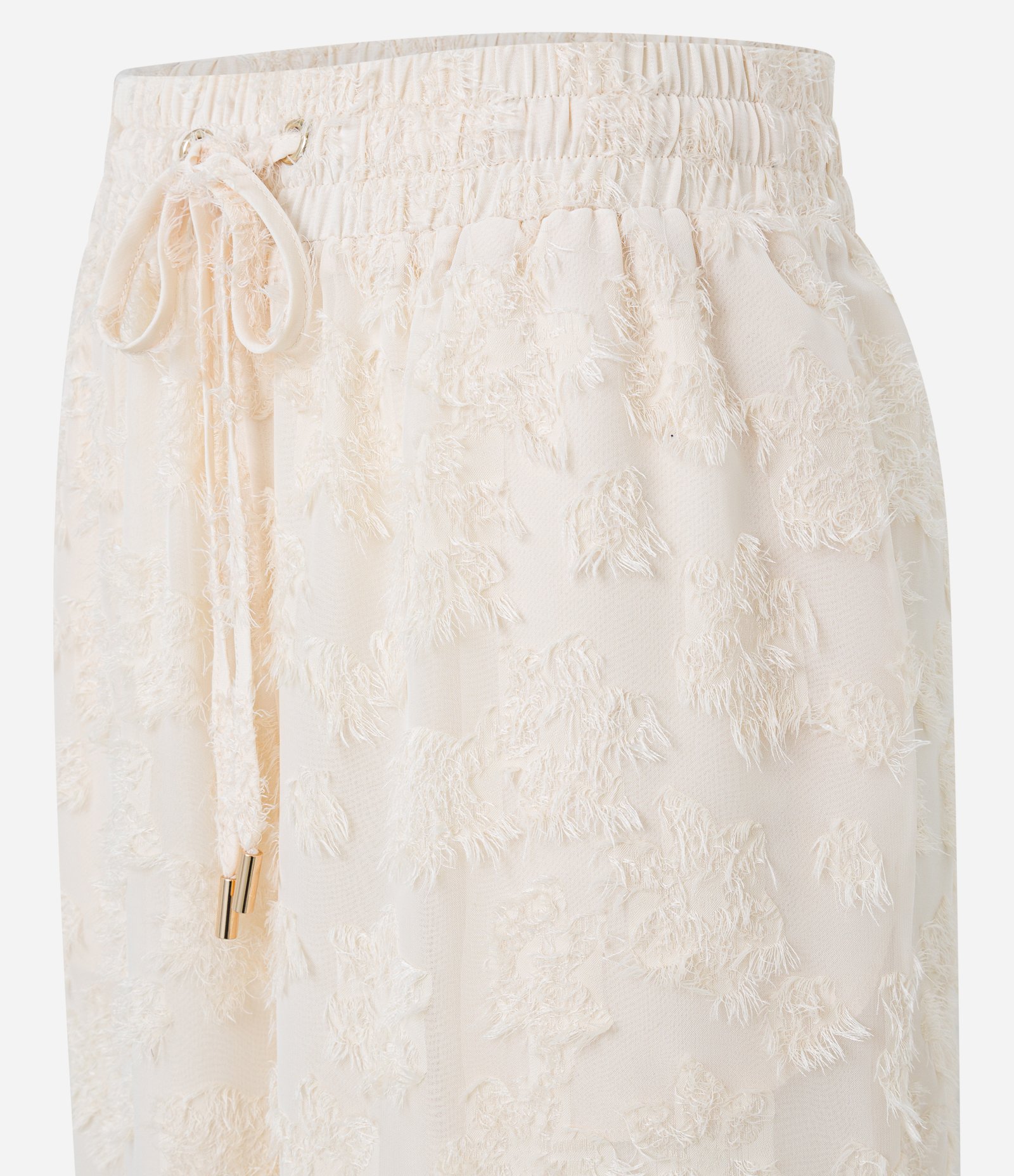 Calça Reta em Chiffon com Amarração no Cós e Texturas Off White 3