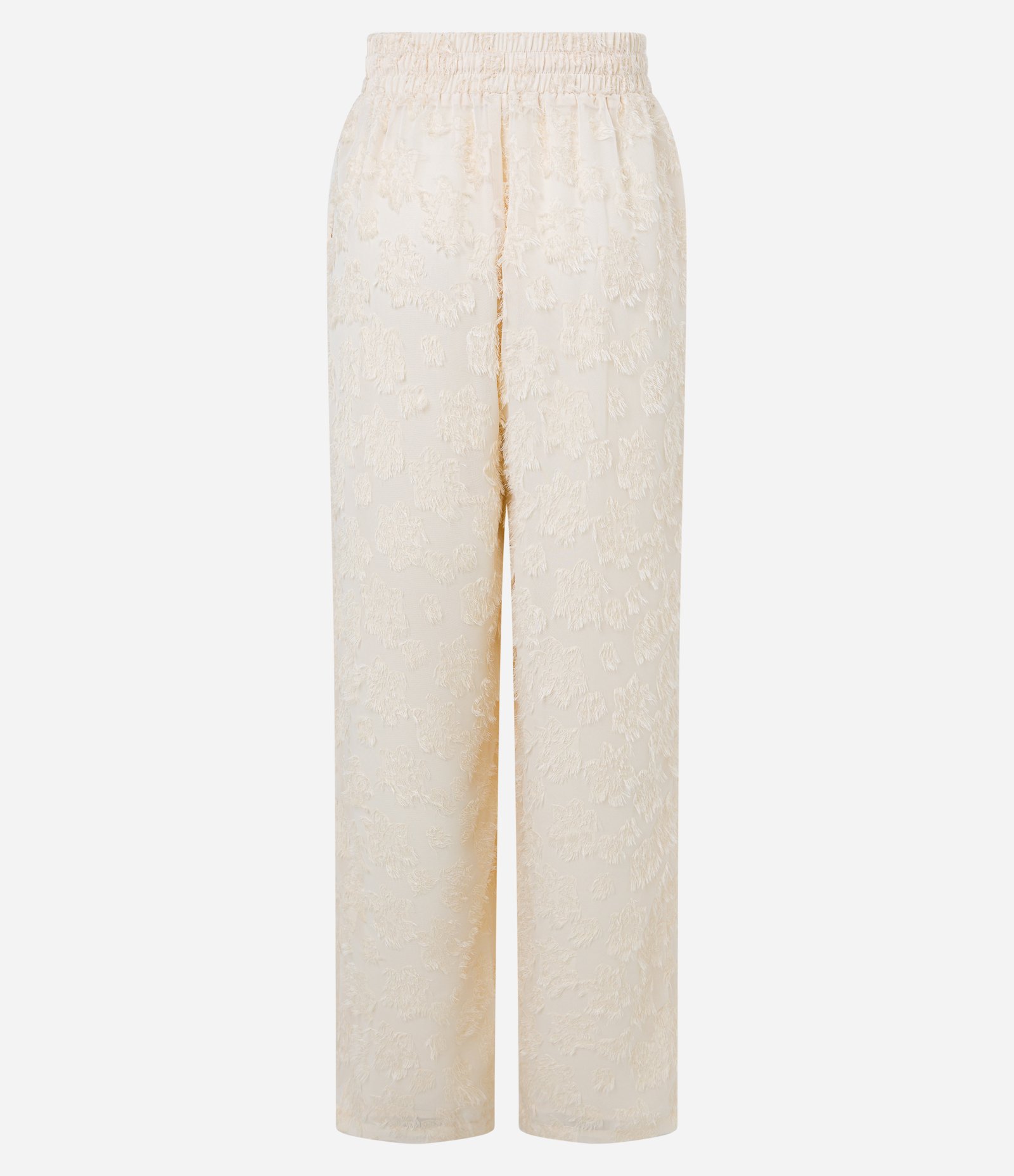 Calça Reta em Chiffon com Amarração no Cós e Texturas Off White 4