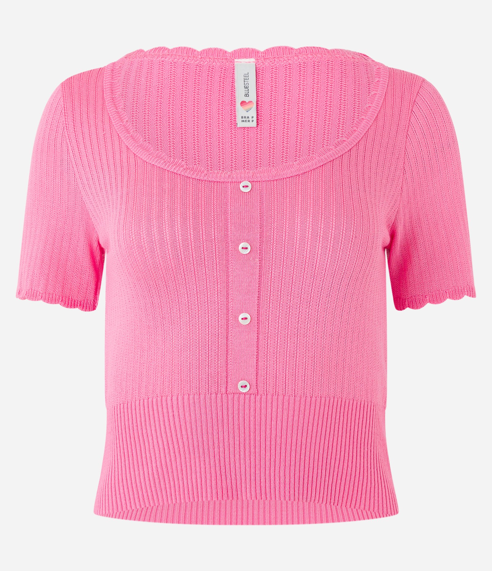 Blusa em Tricô com Botões na Gola e Manga Curta Rosa 6