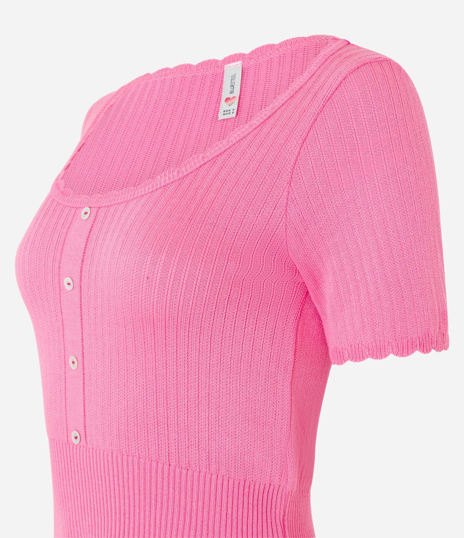 Blusa em Tricô com Botões na Gola e Manga Curta Rosa 7