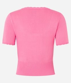 Blusa em Tricô com Botões na Gola e Manga Curta