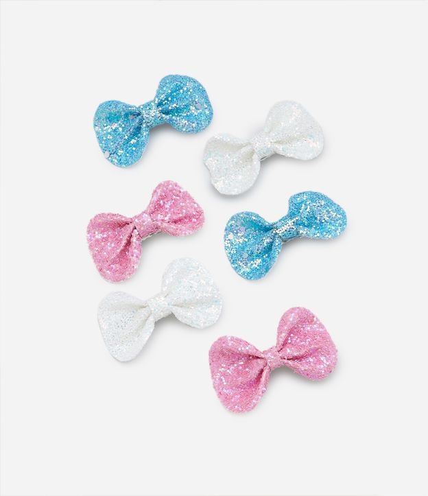 Kit 06 Presilhas de Cabelo Infantil Formato Lacinhos com Glitter - Tam U