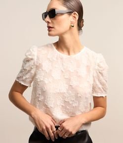 Blusa em Chiffon com Texturas e Manga Bufante