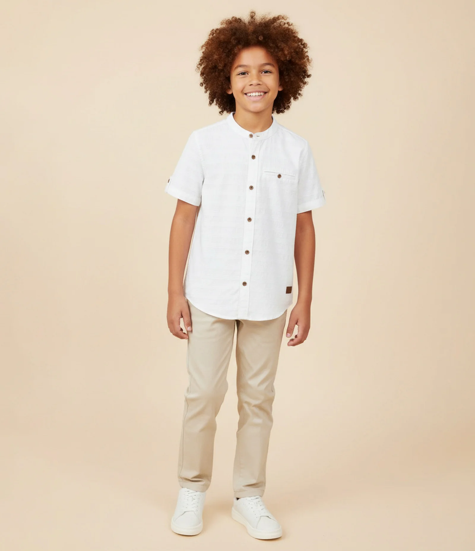 Camisa Infantil Texturizada com Bolsinho - Tam 5 a 14 Anos Branco Neve 1