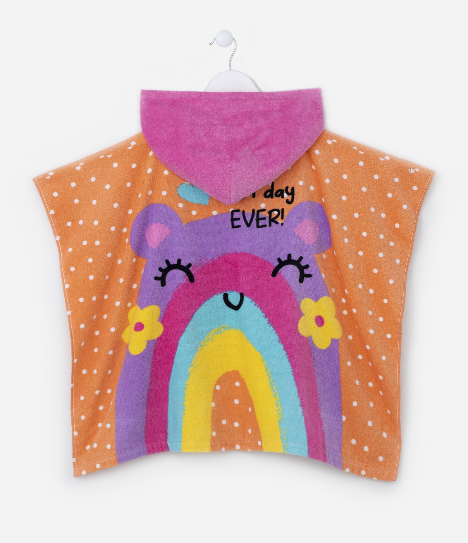 Poncho Infantil Atoalhado com Capuz e Estampa de Arco-Íris - Tam U Laranja 3