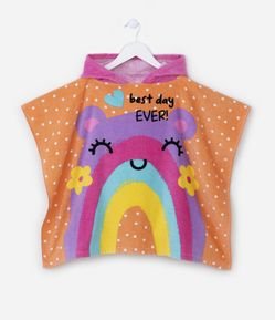 Poncho Infantil Atoalhado com Capuz e Estampa de Arco-Íris - Tam U