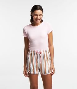 Short de Pijama Runner em Meia Malha com Estampa de Listras