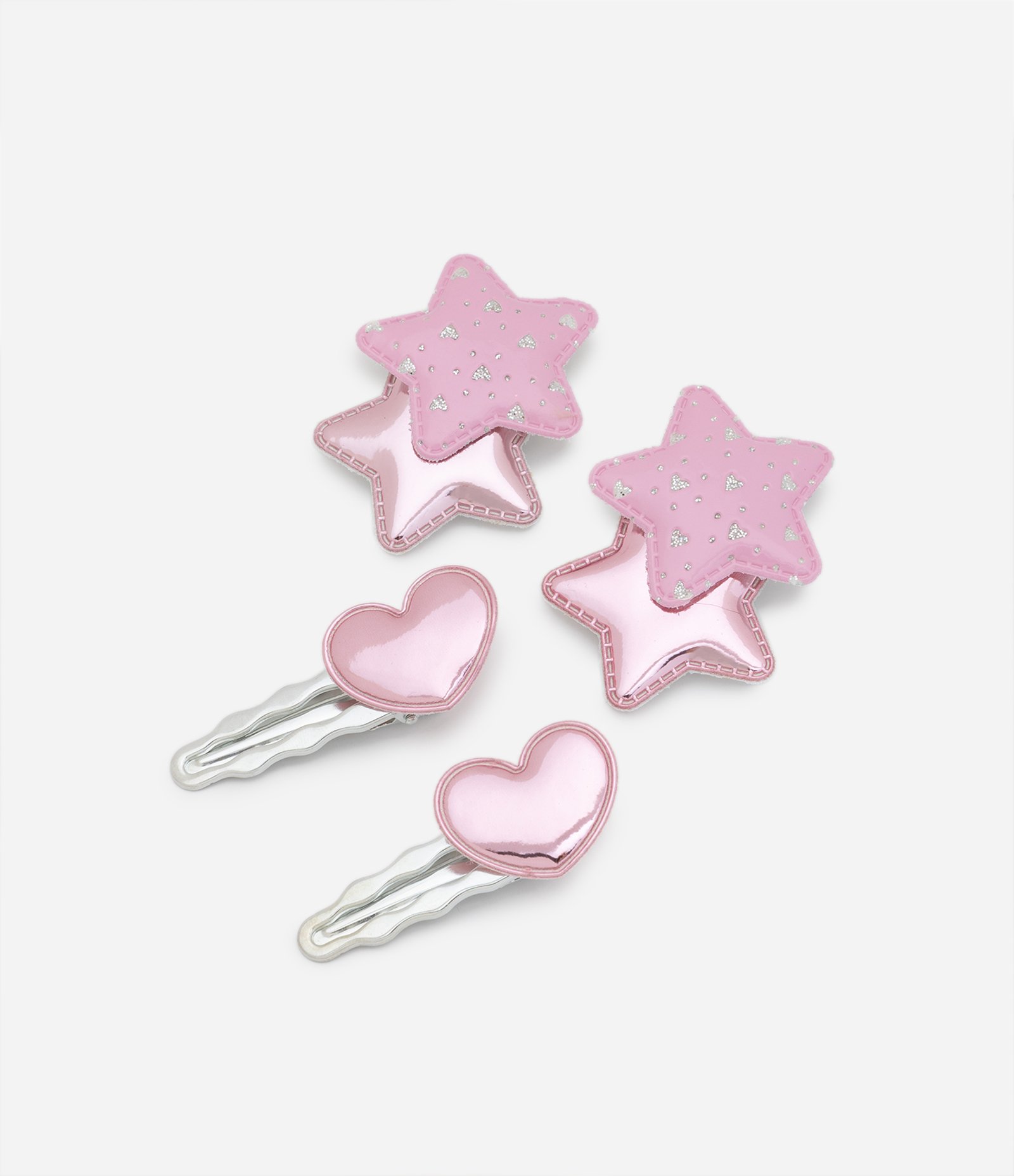 Kit 04 Presilha de Cabelo com Estrelas Metalizada Rosa 1