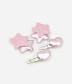 Kit 04 Presilha de Cabelo com Estrelas Metalizada