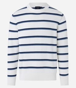 Suéter em Tricô Listrado e Detalhes Canelados