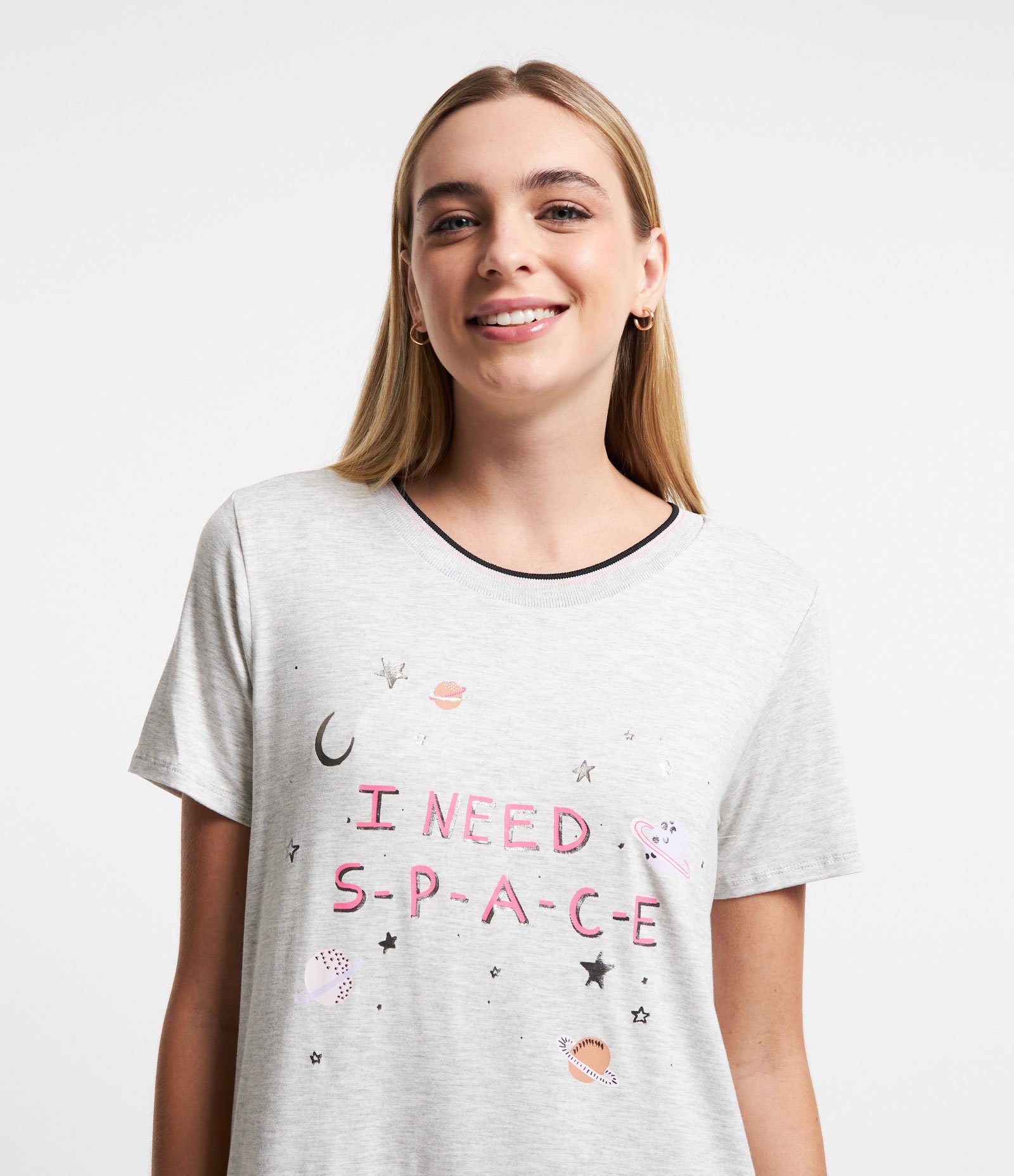 Camisola Curta em Viscose com Estampa Planetinhas Cinza Claro 3