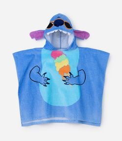 Poncho Infantil Atoalhado com Capuz e Estampa Stitch - Tam Único