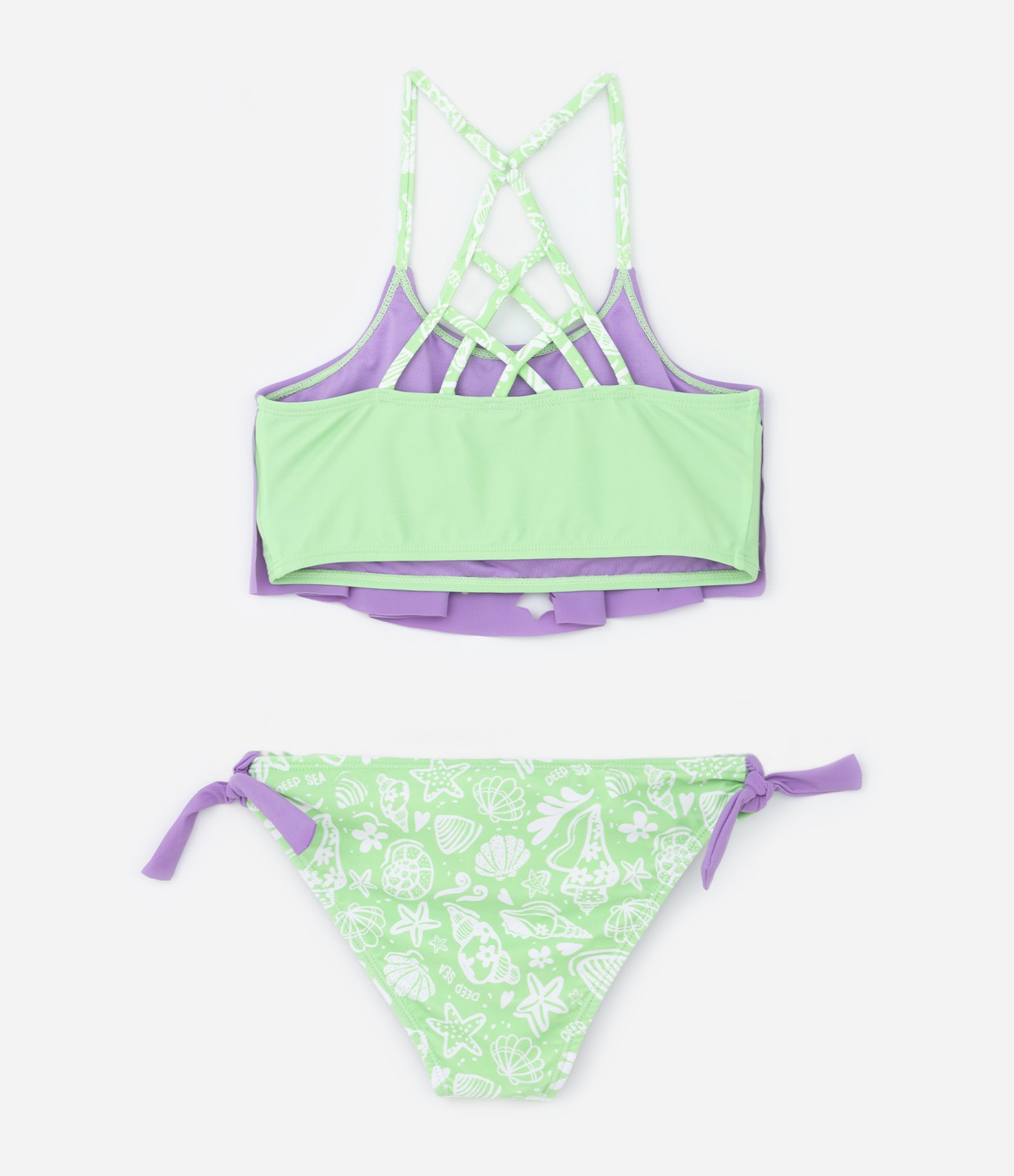 Biquíni Cropped Infantil com Recortes e Proteção UV - Tam 5 a 14 Anos Verde/Roxo 2