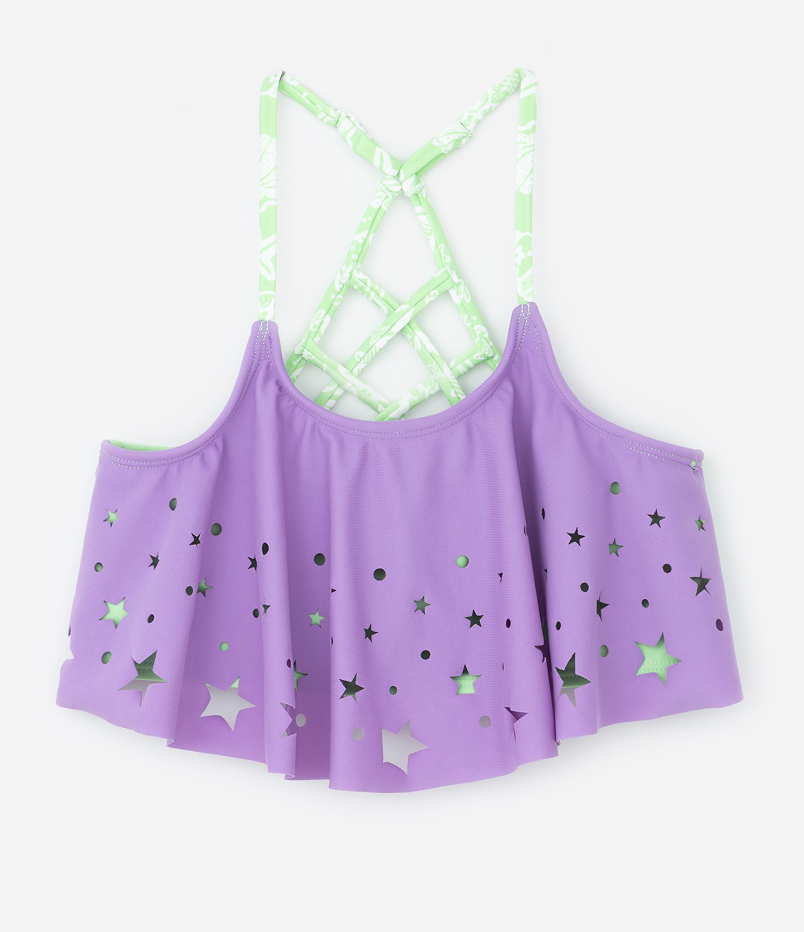 Biquíni Cropped Infantil com Recortes e Proteção UV - Tam 5 a 14 Anos Verde/Roxo 3