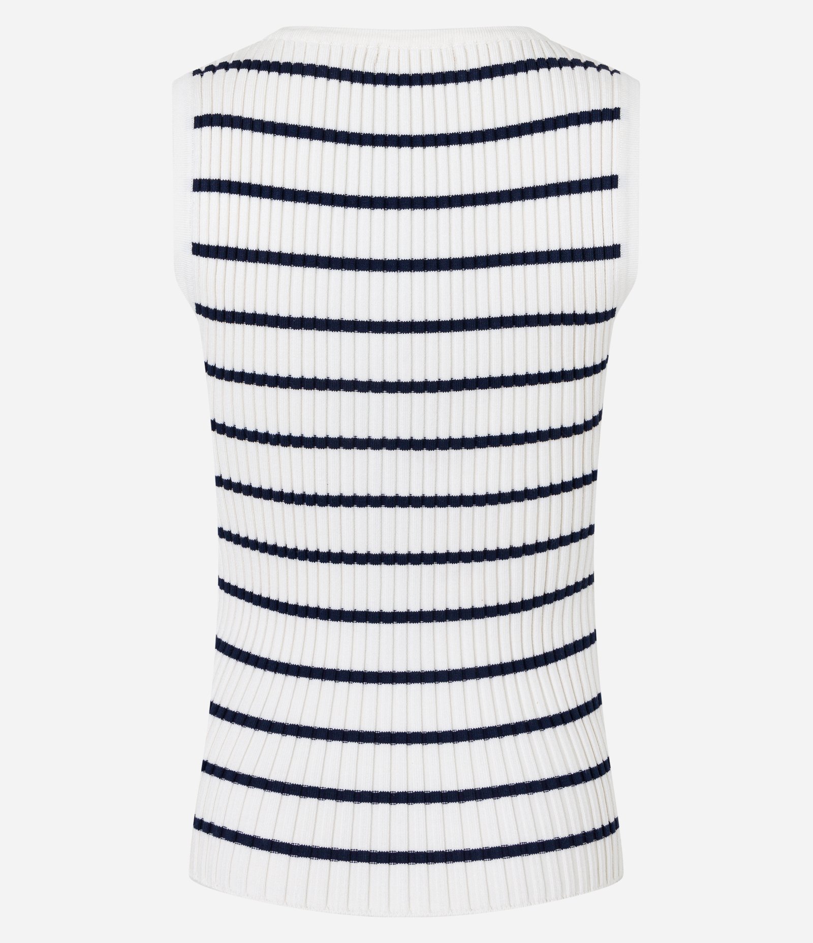Blusa Listrada em Tricô com Decote V Branco/ Azul 8