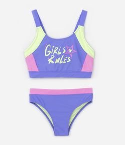 Biquíni Infantil com Recortes Estampa Girls Rules - Tam 5 a 14 anos