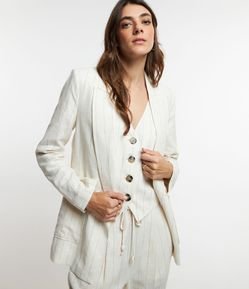 Blazer Alongado em Viscolinho com Estampa Risca de Giz