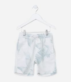 Bermuda Infantil em Sarja com Estampa Folhagem - Tam 5 a 14 Anos