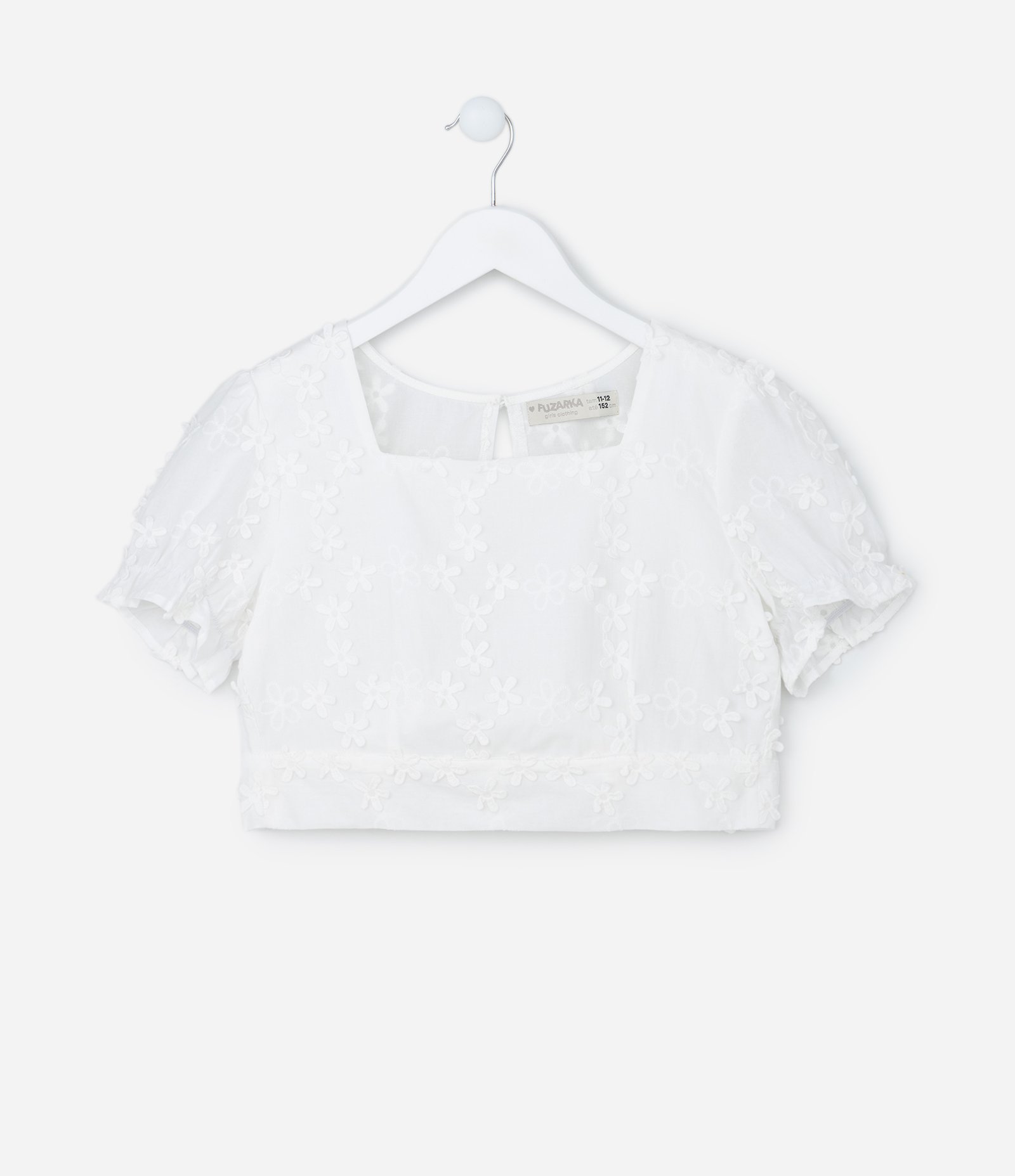 Blusa Cropped Infantil com Bordado de Florzinhas - Tam 5 a 14 Anos Branco Neve 1