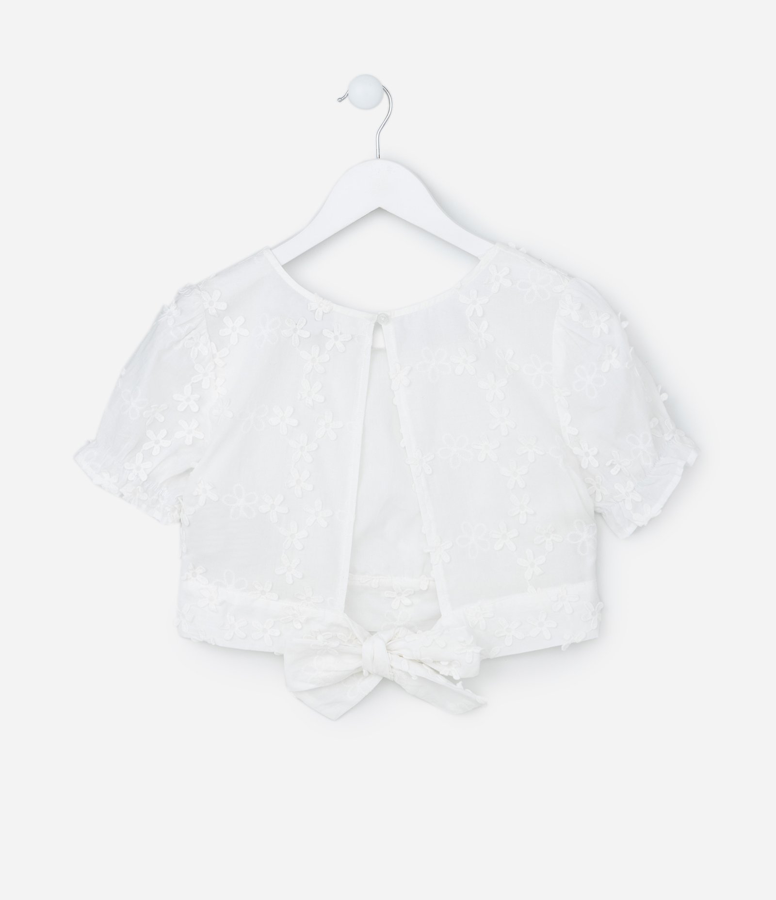 Blusa Cropped Infantil com Bordado de Florzinhas - Tam 5 a 14 Anos Branco Neve 2
