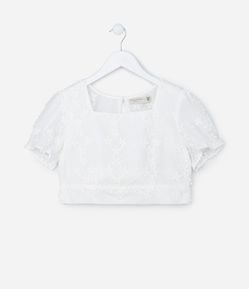 Blusa Cropped Infantil com Bordado de Florzinhas - Tam 5 a 14 Anos