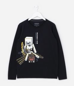 Camiseta Infantil com Estampa do Minecraft que Brilha no Escuro - Tam 5 a 14 anos