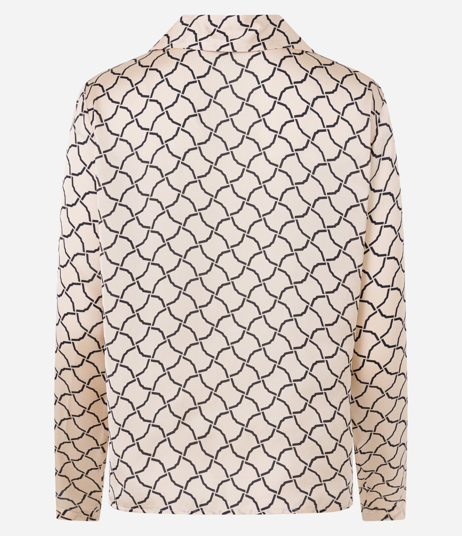 Blusa em Tecido Acetinado com Decote V e Estampa Geometrica Bege 6