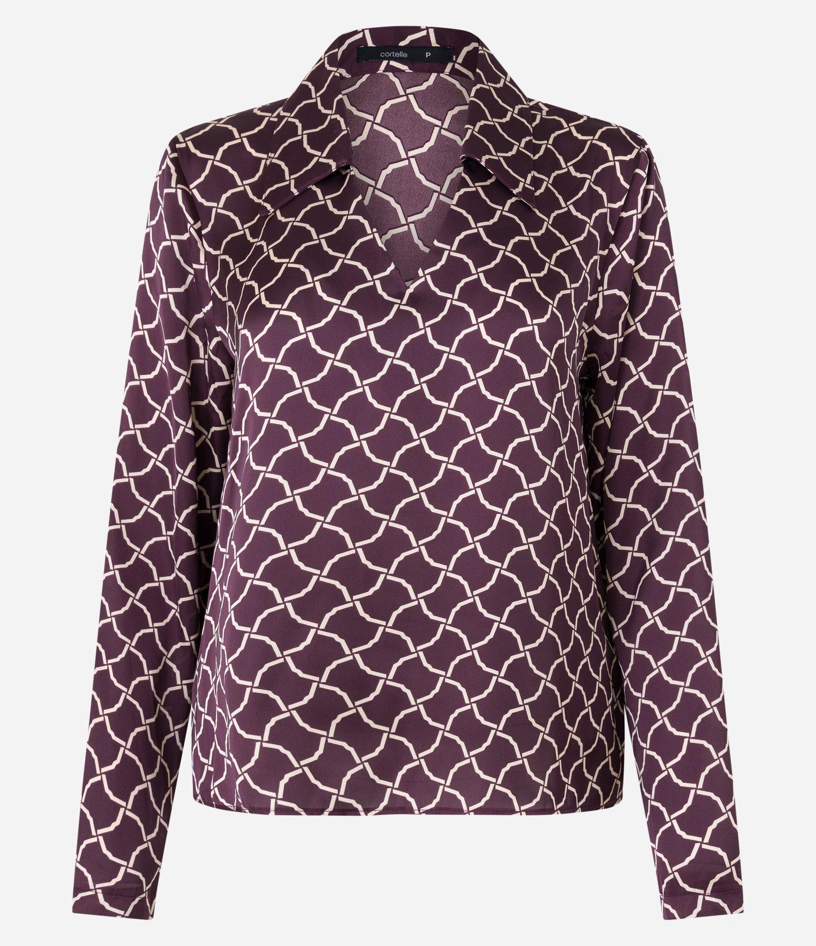 Blusa em Tecido Acetinado com Decote V e Estampa Geometrica Marrom 5