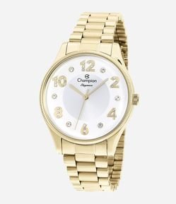 Kit Relógio Metal Champion Feminino Analógico com Caixa de Metal e Pulseira de Aço CN24002W