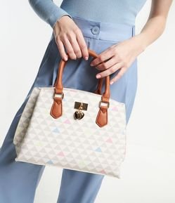 Bolsa Satchel Grande com Alças Duplas com Estampa de Triângulos