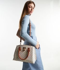 Bolsa Satchel Grande com Alças Duplas com Estampa de Triângulos